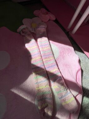 Cozy Pastel Striped Fuzzy Knee-High Socks